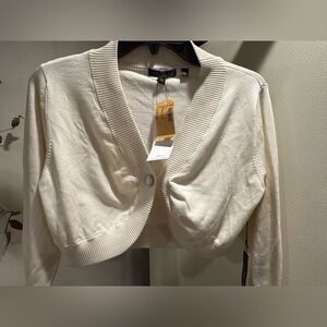 NWT - Size Large BCBG Cream Cropped Cardigan- Silk / spandex Blend